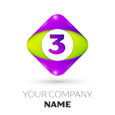 Gerçekçi üç numaralı vektör logo simge beyaz arka plan üzerinde renkli rhombus. Tasarımınız için vektör şablonu