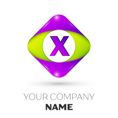 Gerçekçi mektup X vektör logo simge beyaz arka plan üzerinde renkli rhombus. Tasarımınız için vektör şablonu