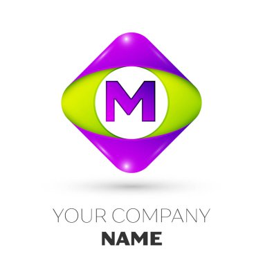 Gerçekçi mektup M vektör logo simge beyaz arka plan üzerinde renkli rhombus. Tasarımınız için vektör şablonu