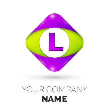 Gerçekçi L harfi vektör logo simge beyaz arka plan üzerinde renkli rhombus. Tasarımınız için vektör şablonu