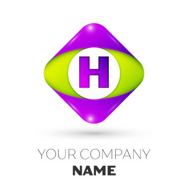 Gerçekçi H harfi vektör logo simge beyaz arka plan üzerinde renkli rhombus. Tasarımınız için vektör şablonu