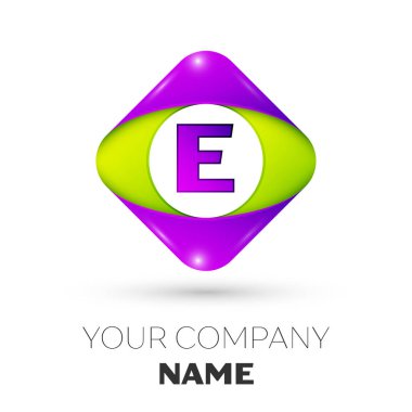Gerçekçi harf E vektör logo simge beyaz arka plan üzerinde renkli rhombus. Tasarımınız için vektör şablonu