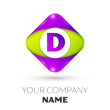 Gerçekçi mektup D vektör logo simge beyaz arka plan üzerinde renkli rhombus. Tasarımınız için vektör şablonu