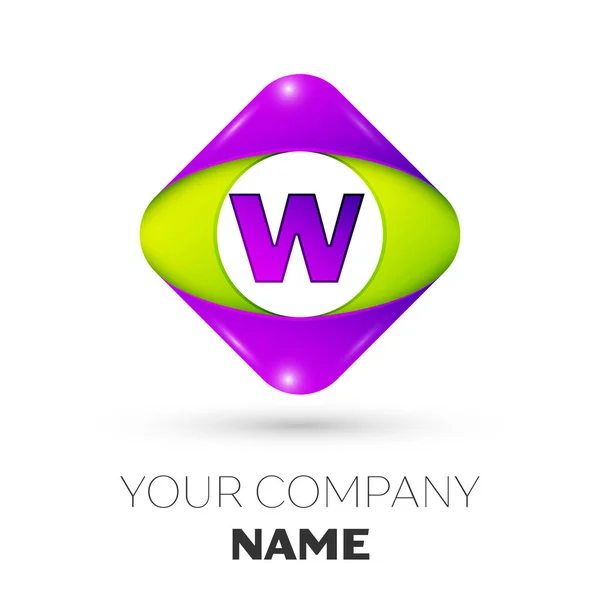 Realistic Letter W vector logo symbol in the colorful rhombus on white background. Vector template for your design — Stock Vector