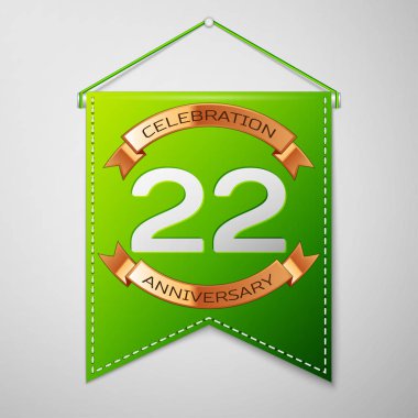 Gerçekçi yeşil bayrağı yazıt yirmi iki yıl yıldönümü kutlama tasarım üzerinde gri bir arka plan ile. Altın şerit. Doğum günü partin için renkli şablon öğeleri. Vektör çizim