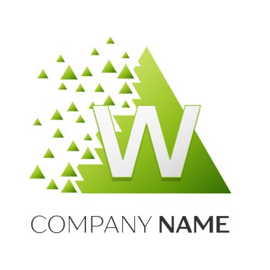 Gerçekçi harf W vektör logo simge ile parçalanmış bloklar beyaz arka plan üzerinde renkli üçgen. Tasarımınız için vektör şablonu