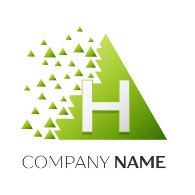 Gerçekçi harfi H vektör logo simge ile parçalanmış bloklar beyaz arka plan üzerinde renkli üçgen. Tasarımınız için vektör şablonu