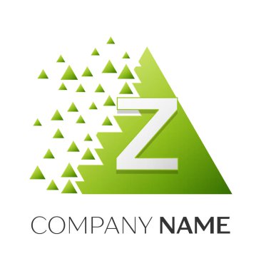 Gerçekçi harf Z vektör logo simge ile parçalanmış bloklar beyaz arka plan üzerinde renkli üçgen. Tasarımınız için vektör şablonu