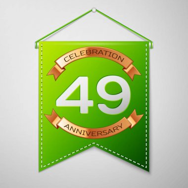 Gri arka plan üzerinde yazıt kırk dokuz yıl yıldönümü kutlama tasarım ile gerçekçi yeşil bayrağı. Altın şerit. Doğum günü partin için renkli şablon öğeleri. Vektör çizim