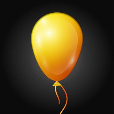 Siyah arka plan üzerine izole kurdele ile gerçekçi sarı balon. Parlak renkli parlak balon vektör çizim