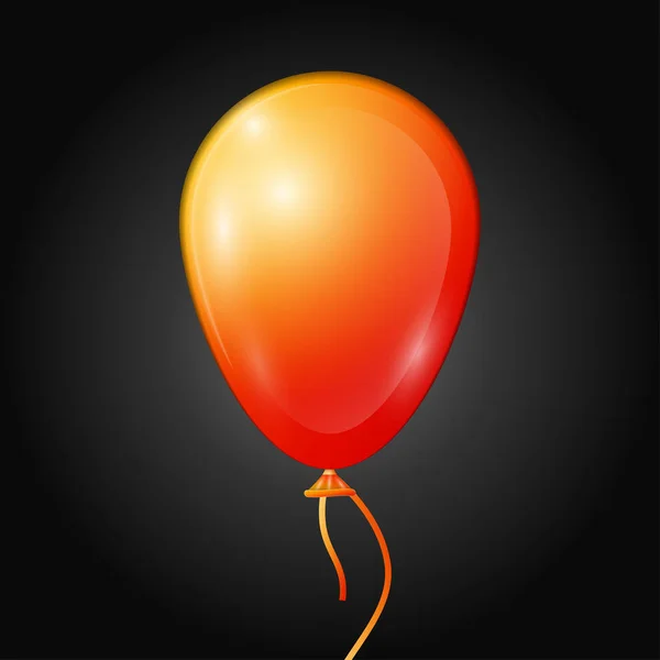 Ballon orange réaliste avec ruban isolé sur fond noir. Illustration vectorielle d'un ballon brillant brillant et brillant — Image vectorielle