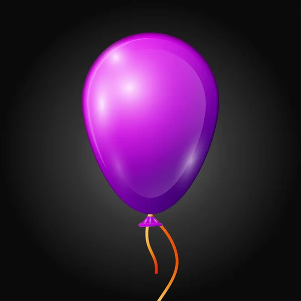 Realistische lila Ballon mit Band isoliert auf schwarzem Hintergrund. Vektor Illustration von glänzenden bunten glänzenden Ballon — Stockvektor