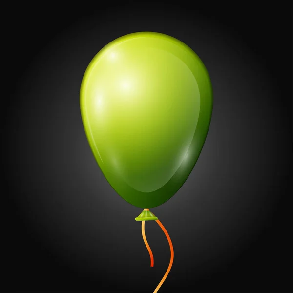 Realistische grüne Ballon mit Band isoliert auf schwarzem Hintergrund. Vektor Illustration von glänzenden bunten glänzenden Ballon — Stockvektor
