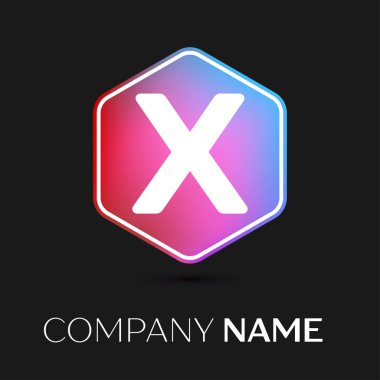 Gerçekçi mektup X vektör logo simge renkli siyah arka plan üzerine altıgen. Tasarımınız için vektör şablonu