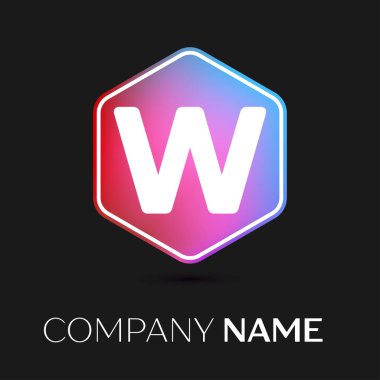 Gerçekçi mektup W vektör logo simge renkli siyah arka plan üzerine altıgen. Tasarımınız için vektör şablonu
