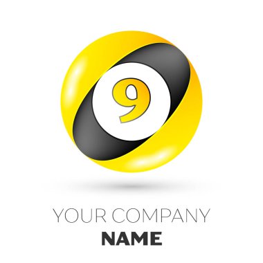 Gerçekçi dokuz numaralı vektör logosu simgesi beyaz arka plan üzerinde renkli daire içinde. Tasarımınız için vektör şablonu