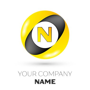 Gerçekçi harf N vektör logosu simgesi beyaz arka plan üzerinde renkli daire içinde. Tasarımınız için vektör şablonu