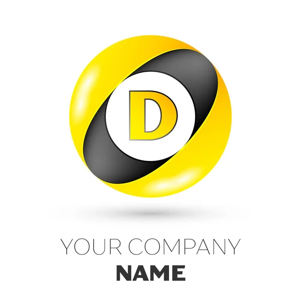 Realistické velké písmeno D vektorové logo symbol v Barevný kruh na bílém pozadí. Vektor šablona pro návrh — Stockový vektor
