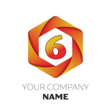 Gerçekçi altı numaralı vektör logo simge renkli beyaz zemin üzerine altıgen. Tasarımınız için vektör şablonu