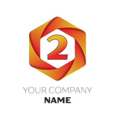Gerçekçi iki numaralı vektör logo simge renkli beyaz zemin üzerine altıgen. Tasarımınız için vektör şablonu