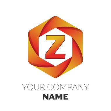 Gerçekçi harf Z vektör logo simge renkli beyaz zemin üzerine altıgen. Tasarımınız için vektör şablonu