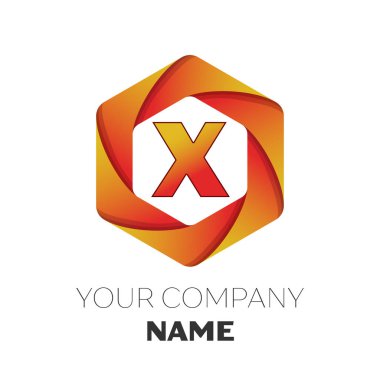 Gerçekçi harf X vektör logo simge renkli beyaz zemin üzerine altıgen. Tasarımınız için vektör şablonu