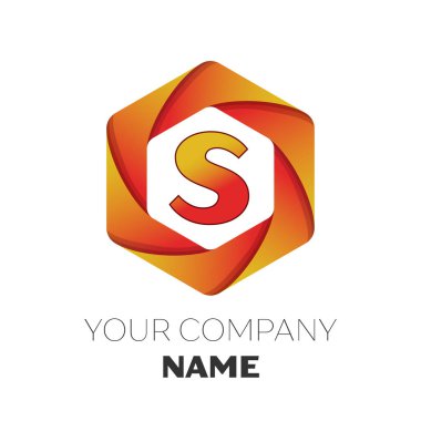 Gerçekçi Harf S vektör logo simge renkli beyaz zemin üzerine altıgen. Tasarımınız için vektör şablonu