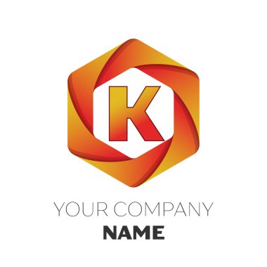 Gerçekçi harf K vektör logo simge renkli beyaz zemin üzerine altıgen. Tasarımınız için vektör şablonu