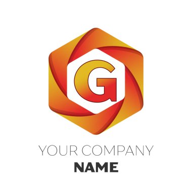 Gerçekçi harf G vektör logo simge renkli beyaz zemin üzerine altıgen. Tasarımınız için vektör şablonu
