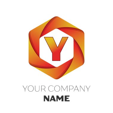 Gerçekçi harf Y vektör logo simge renkli beyaz zemin üzerine altıgen. Tasarımınız için vektör şablonu