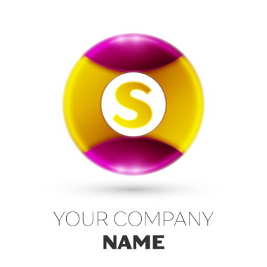 Gerçekçi S harfi vektör logosu simgesi beyaz arka plan üzerinde renkli daire içinde. Tasarımınız için vektör şablonu