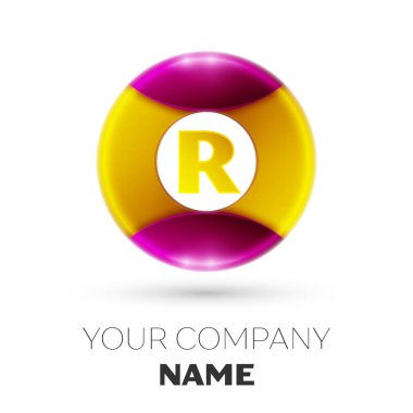 Gerçekçi harf R vektör logosu simgesi beyaz arka plan üzerinde renkli daire içinde. Tasarımınız için vektör şablonu