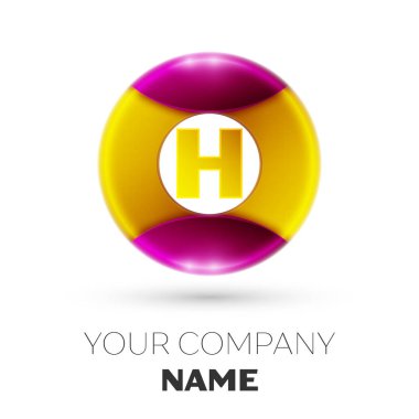Gerçekçi H harfi vektör logosu simgesi beyaz arka plan üzerinde renkli daire içinde. Tasarımınız için vektör şablonu