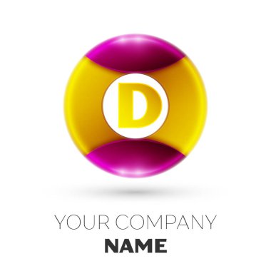 Gerçekçi mektup D vektör logosu simgesi beyaz arka plan üzerinde renkli daire içinde. Tasarımınız için vektör şablonu