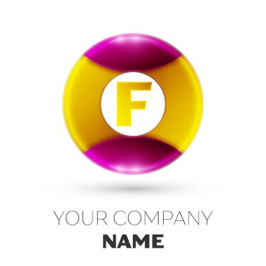 Gerçekçi harfi F vektör logosu simgesi beyaz arka plan üzerinde renkli daire içinde. Tasarımınız için vektör şablonu