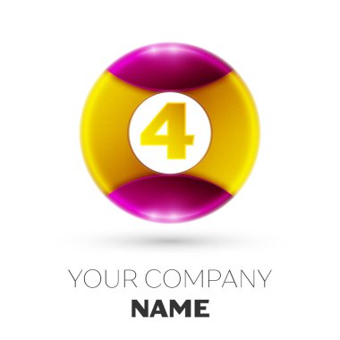 Gerçekçi dört numaralı vektör logosu simgesi beyaz arka plan üzerinde renkli daire içinde. Tasarımınız için vektör şablonu