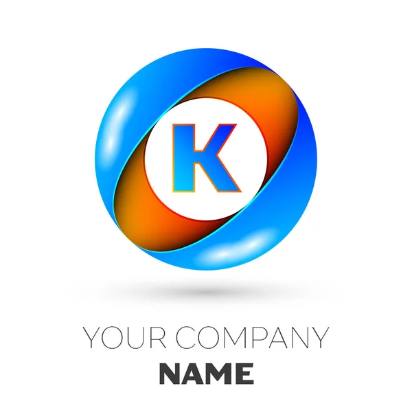 Letra realista K símbolo logotipo do vetor no círculo colorido no fundo branco. Modelo de vetor para o seu projeto — Vetor de Stock