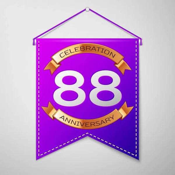 Candeeiro roxo realista com inscrição Eighty eight Years Anniversary Celebration Design em fundo cinza. Fita dourada. Elementos de modelo coloridos para sua festa de aniversário. Ilustração vetorial — Vetor de Stock