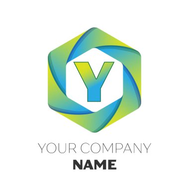 Gerçekçi harf Y vektör logo simge renkli beyaz zemin üzerine altıgen. Tasarımınız için vektör şablonu