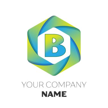 Gerçekçi mektup B vektör logo simge renkli beyaz zemin üzerine altıgen. Tasarımınız için vektör şablonu