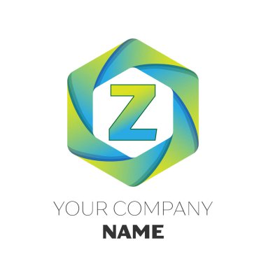 Gerçekçi harf Z vektör logo simge renkli beyaz zemin üzerine altıgen. Tasarımınız için vektör şablonu