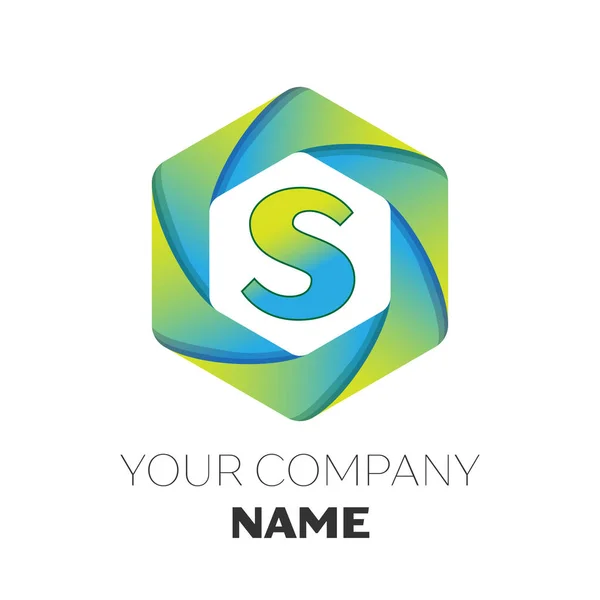 Realistic Letter S vector logo symbol in the colorful hexagonal on white background. Vector template for your design — Stock Vector