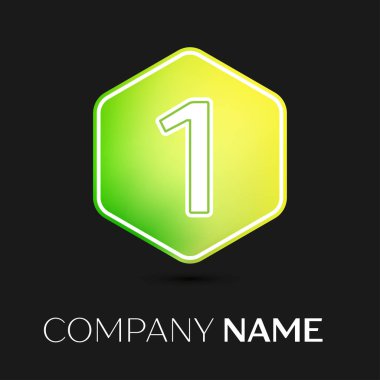 Gerçekçi bir numara vektör logo simge renkli siyah arka plan üzerine altıgen. Tasarımınız için vektör şablonu