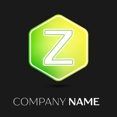 Gerçekçi mektup Z vektör logo simge renkli siyah arka plan üzerine altıgen. Tasarımınız için vektör şablonu