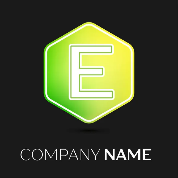 Realistické písmeno E vektorové logo symbol v barevné imbus na černém pozadí. Vektor šablona pro návrh — Stockový vektor
