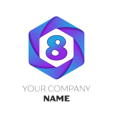 Gerçekçi sekiz vektör logo simge renkli beyaz zemin üzerine altıgen. Tasarımınız için vektör şablonu