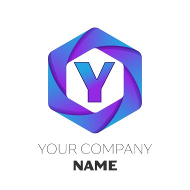 Gerçekçi harf Y vektör logo simge renkli beyaz zemin üzerine altıgen. Tasarımınız için vektör şablonu