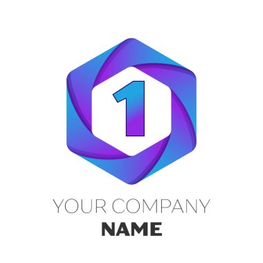 Gerçekçi bir numara vektör logo simge renkli beyaz zemin üzerine altıgen. Tasarımınız için vektör şablonu