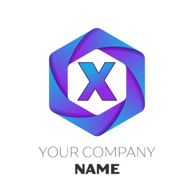 Gerçekçi harf X vektör logo simge renkli beyaz zemin üzerine altıgen. Tasarımınız için vektör şablonu