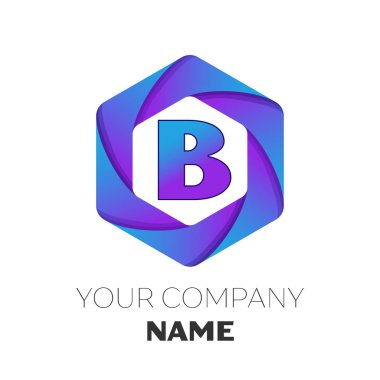 Gerçekçi mektup B vektör logo simge renkli beyaz zemin üzerine altıgen. Tasarımınız için vektör şablonu